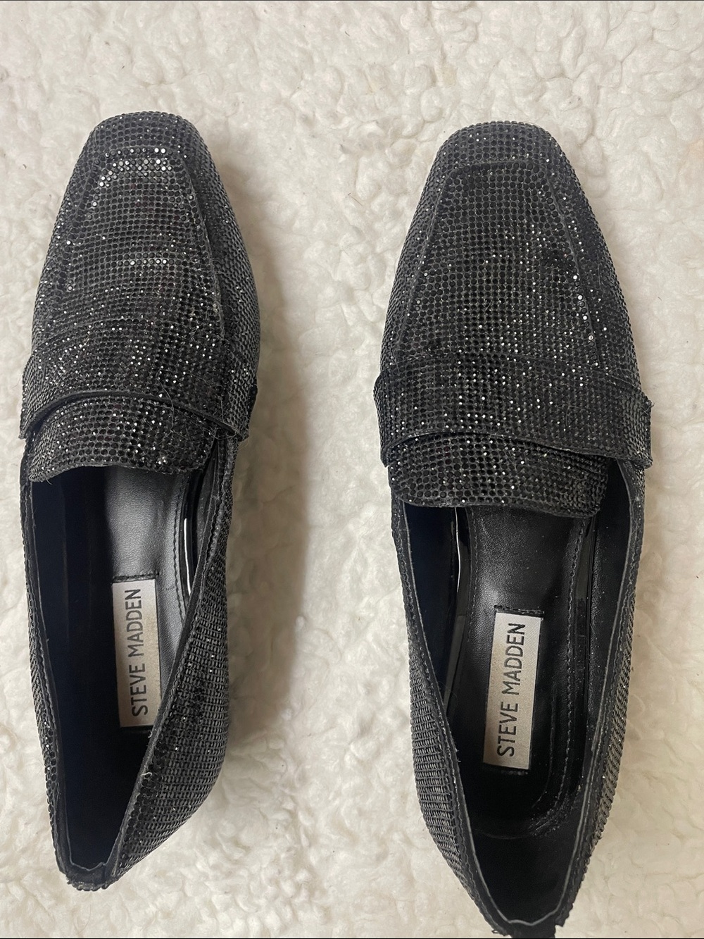 Steve Madden Black Crystal-Embellished Slip-On Loafers